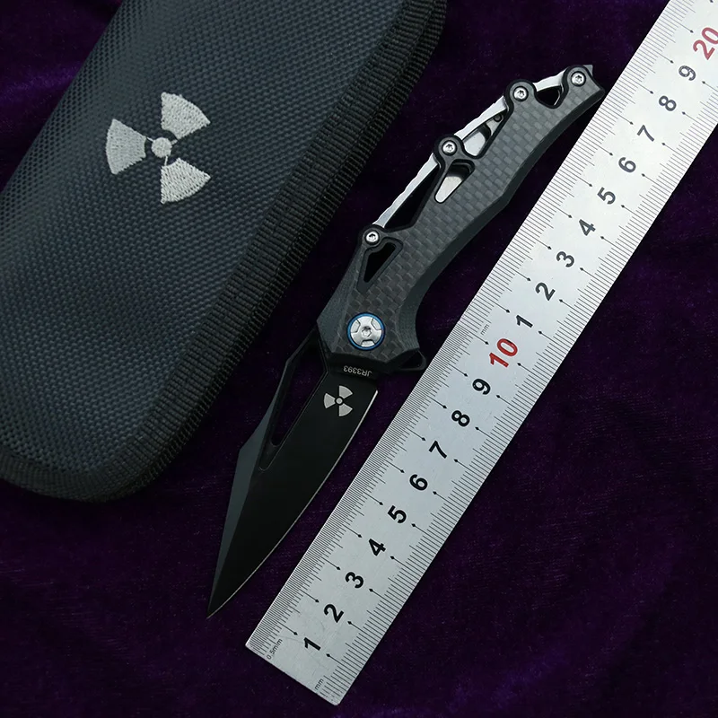 Складной нож-Флиппер LEMIFSHE JR9393, лезвие D2, ручка из углеродного волокна, Походный нож для фруктов, инструмент для повседневного использования