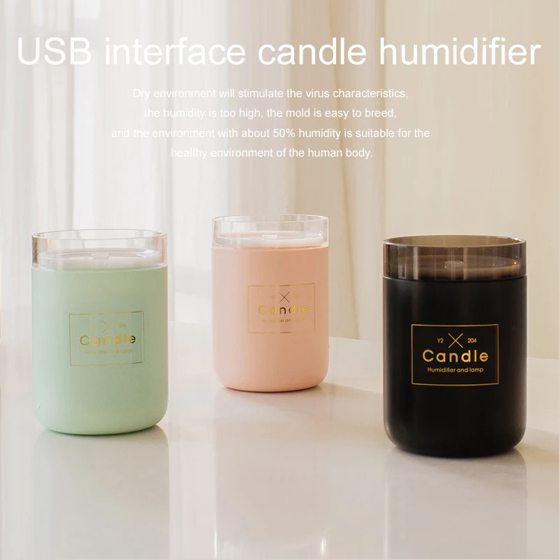Car Humidifier Aroma Diffuser Air Purifier Ultrasonic Candle Light Mini Modern 20-35㎡ 35ML/H Mist LED 280ML USB | Бытовая техника