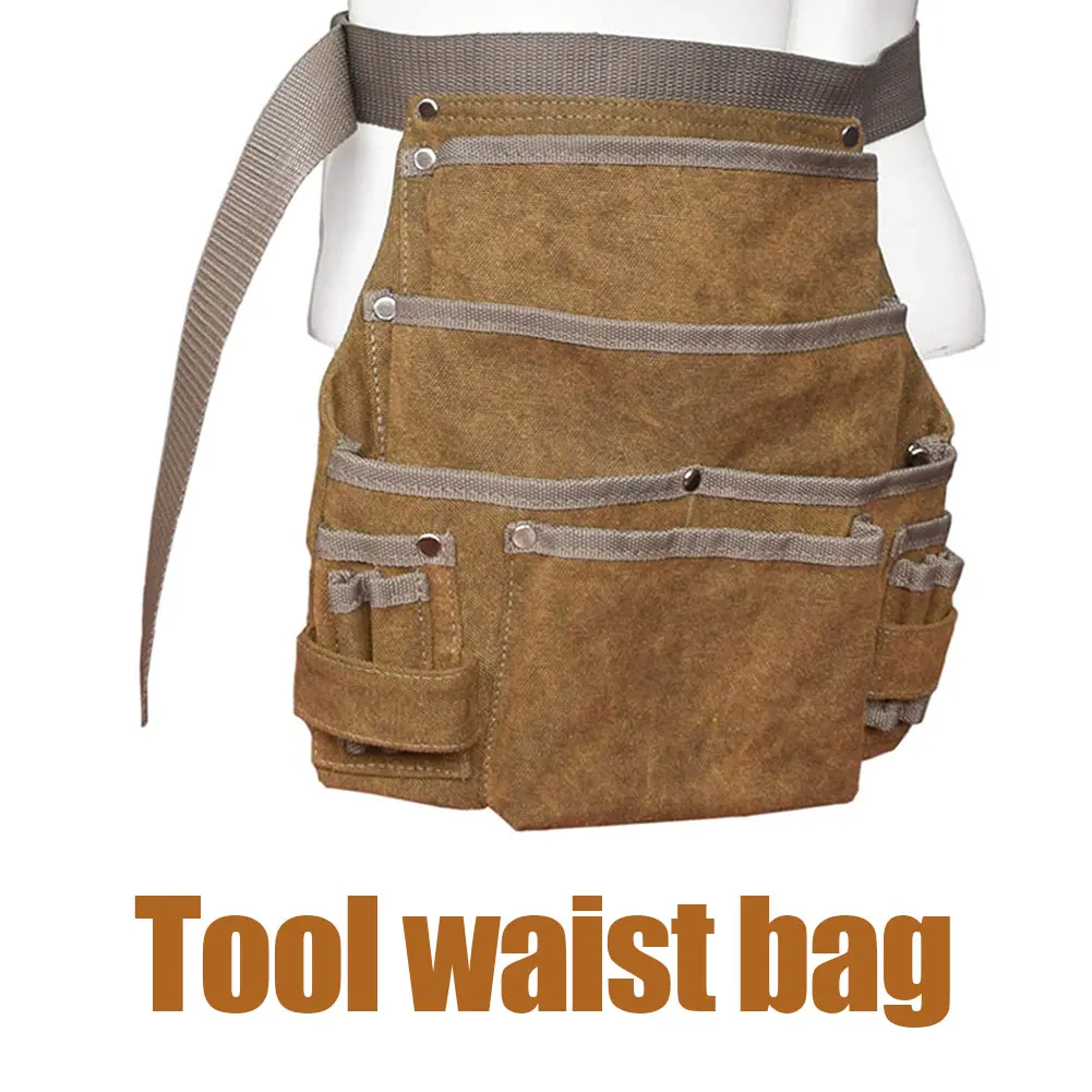 

Tool Waist Bag Canvas Pocket Small Belt Pouch Adjustable Multi-Pocket For Electricians Technician Light Tool Storage Belt Bag