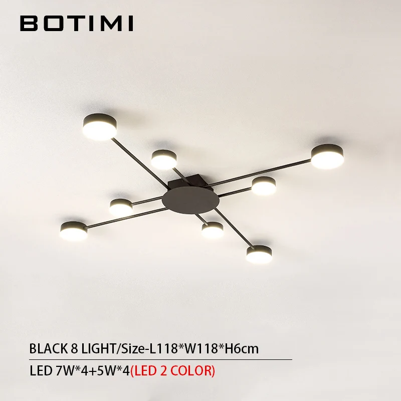 8 Light-Black BOTIMI Новинка Металлические нерегулярные потолочные светильники для фойе черный потолочный светильник золотой поверхностный монтаж светильник для спальни - Цвет корпуса: 8 Light-Black