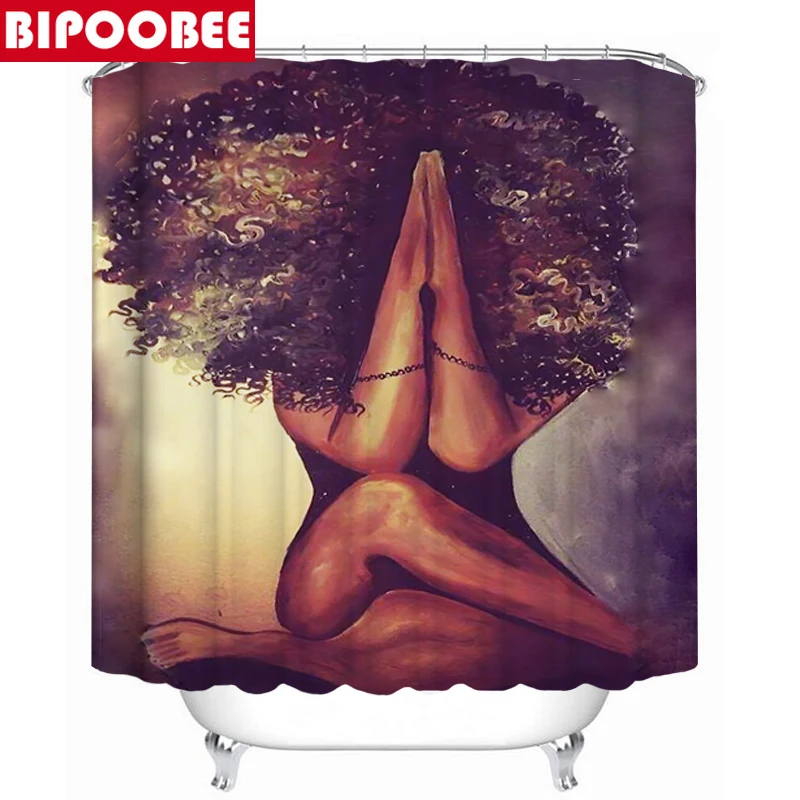 Ванный комплект леди сексуальная Ванная комната душа Шторы и ковер в африканском