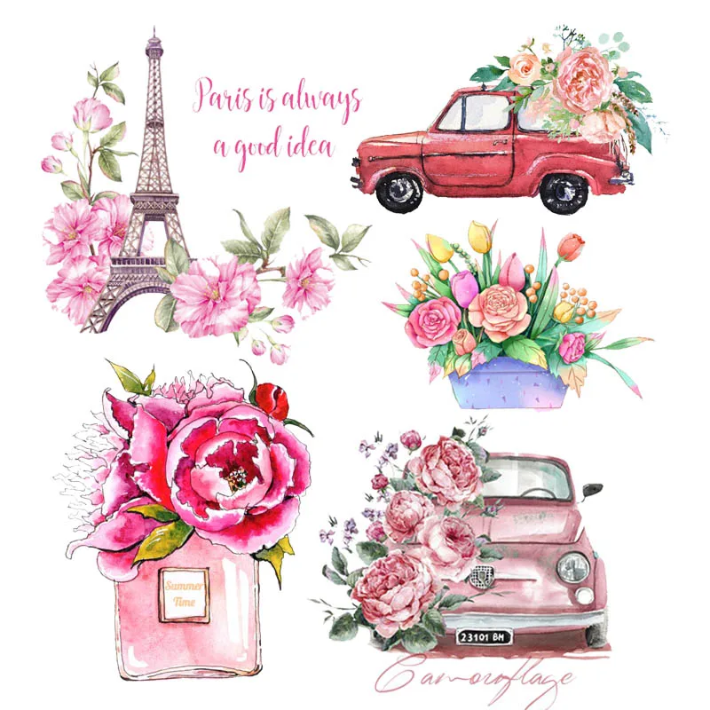 

Fashion Girl Perfume Lips Flower Heat Transfers Cartoon Iron On Patch Thermal Stickers For Clothing DIY Ironing Clothes Prints