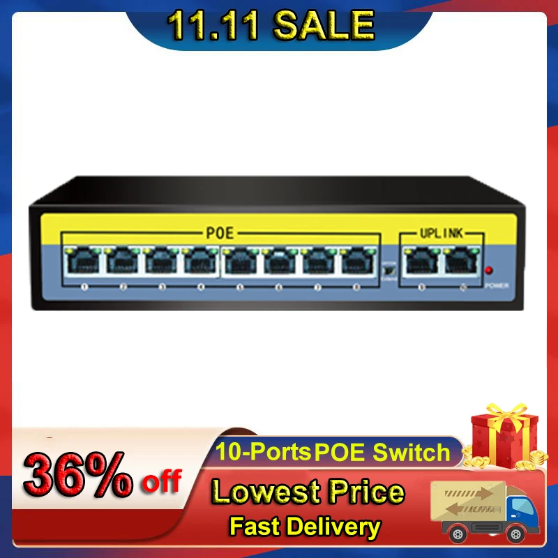 TEROW 52 в 10-портовый POE коммутатор 250 м Трансмиссия 8*10/100 м POE порт + 2*100 м UPLINK порт 2gbps-полный дуплекс IEEE802.3 AT/ AF - изображение