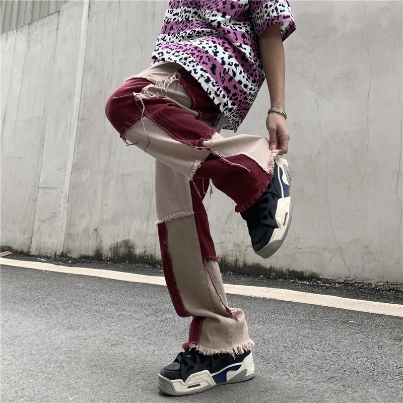 

Vintage Tassel Pants patchwork jeans mens loose jeans streetwear women baggy jeans hip hop mens jeans T2-A210