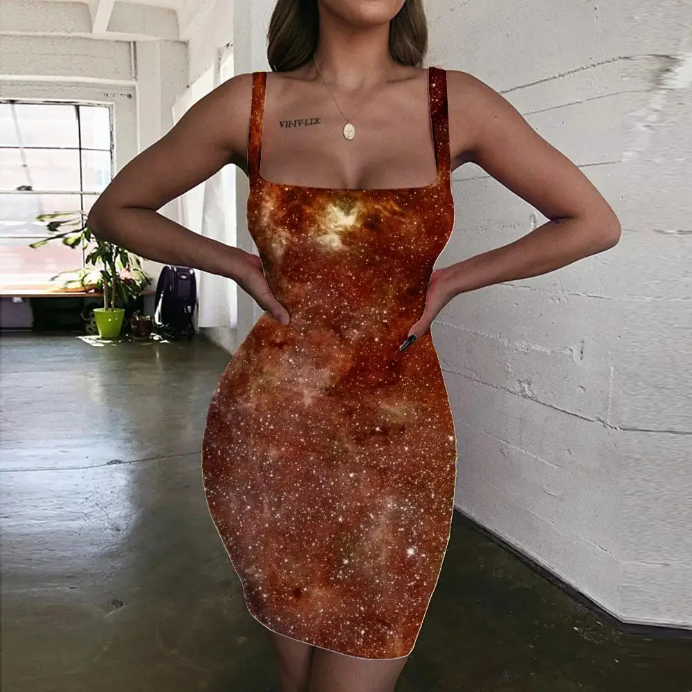 

Giyu Brand Galaxy Dress Women Space Bodycon Dress Universe 3d Print Womens Clothing Plus Size Beach Korean Style High Quality