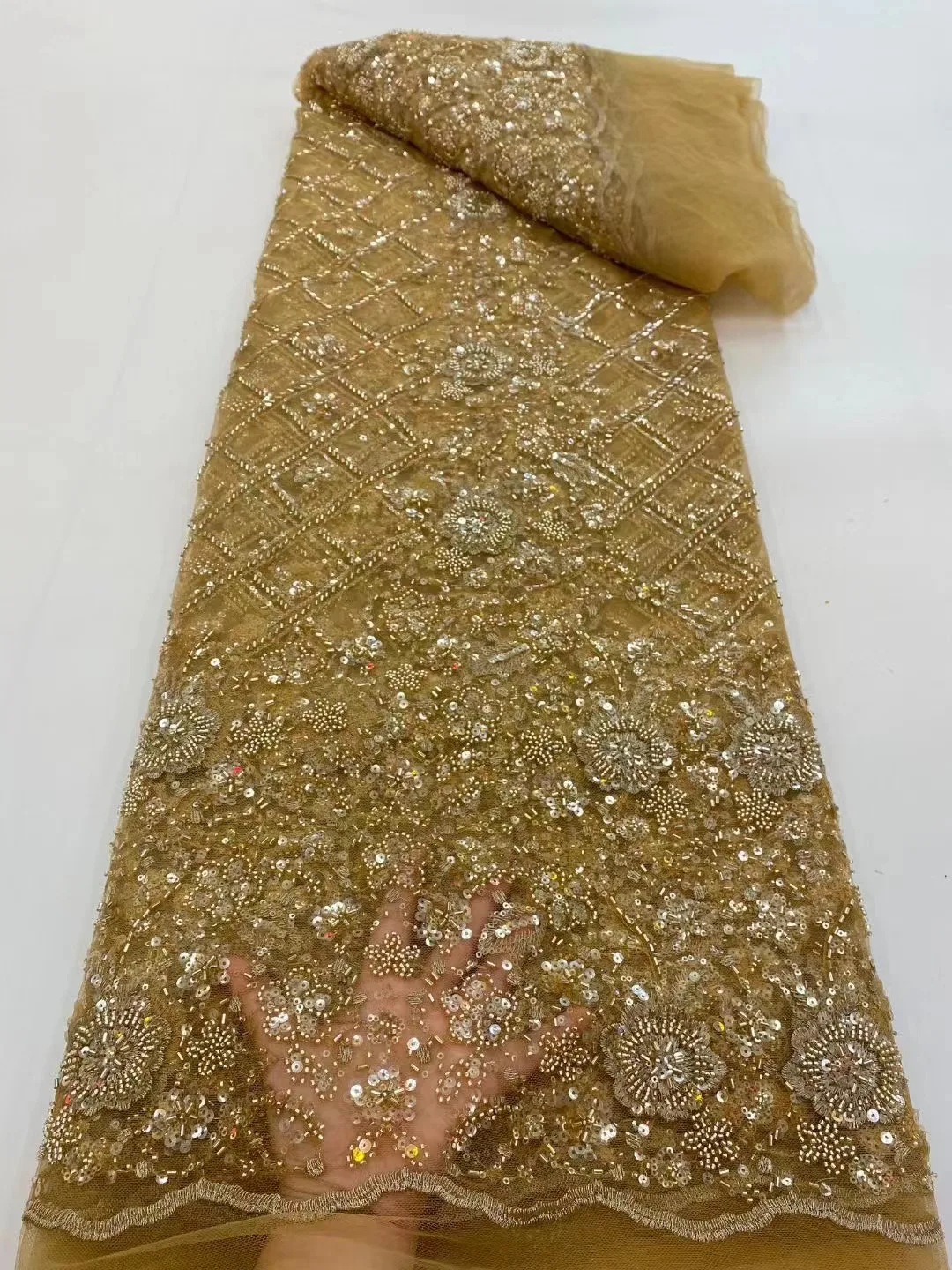 

Золотая африканская кружевная ткань 2021 высококачественные для жениха кружево, нигерийские блестки, кружевные ткани для свадьбы, французск...