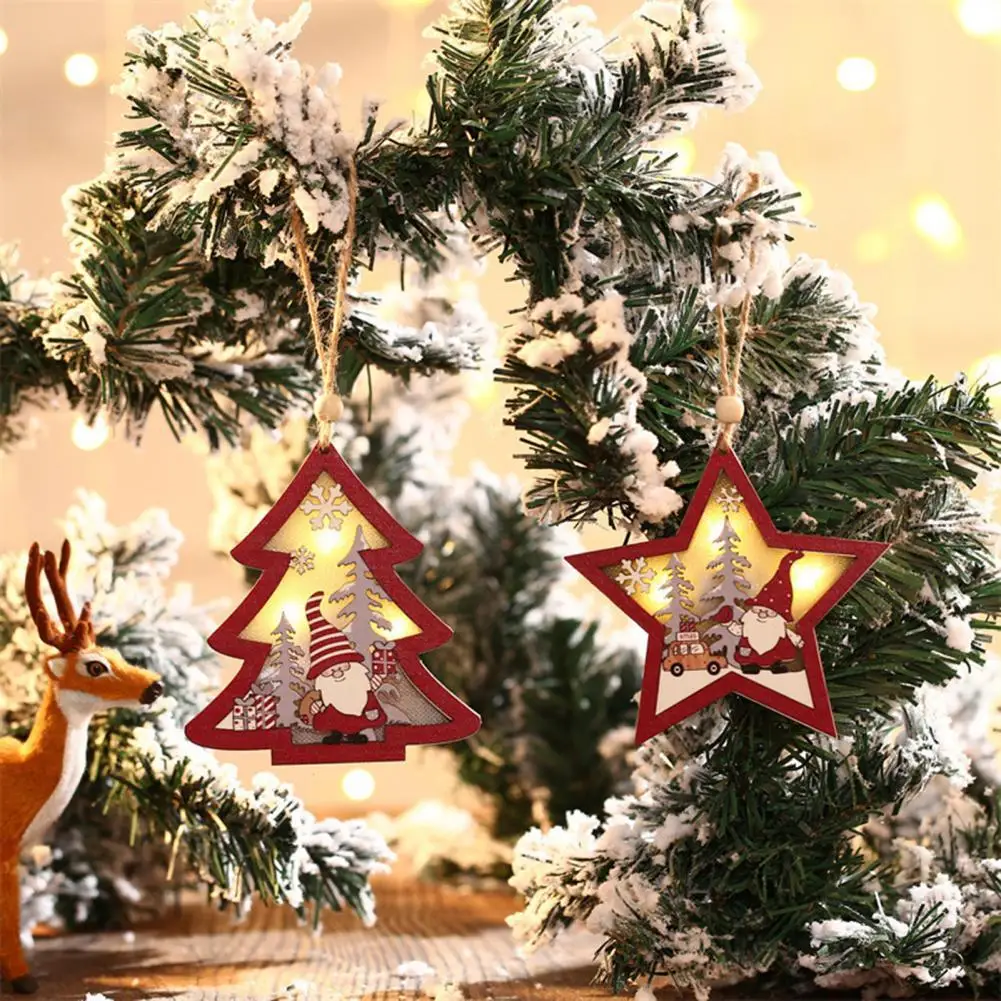 

LED Pendant Exquisite Hanging Pendant 4 Styles Luminous Wood Five-Pointed Christmas Tree LED Ornament for Party