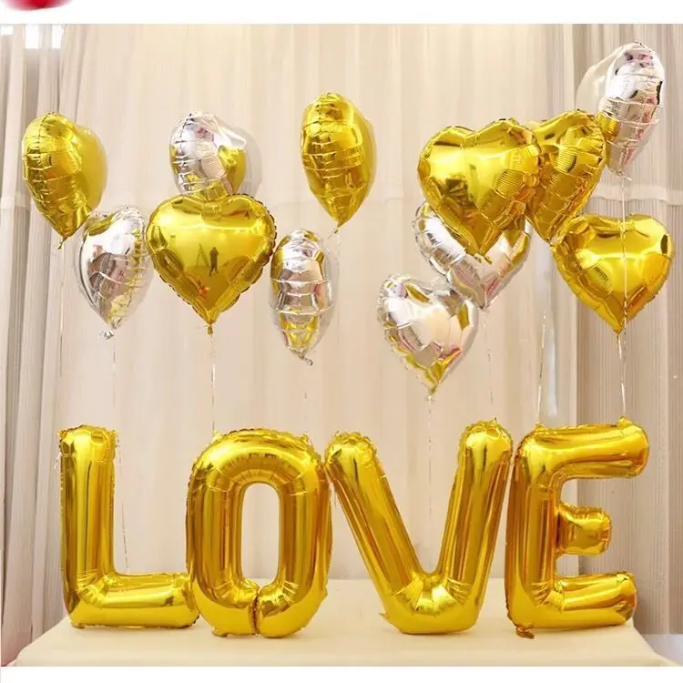 16 шт. алюминиевый воздушный шар с надписью LOVE 18 дюймов в форме сердца 32 дюйма 12