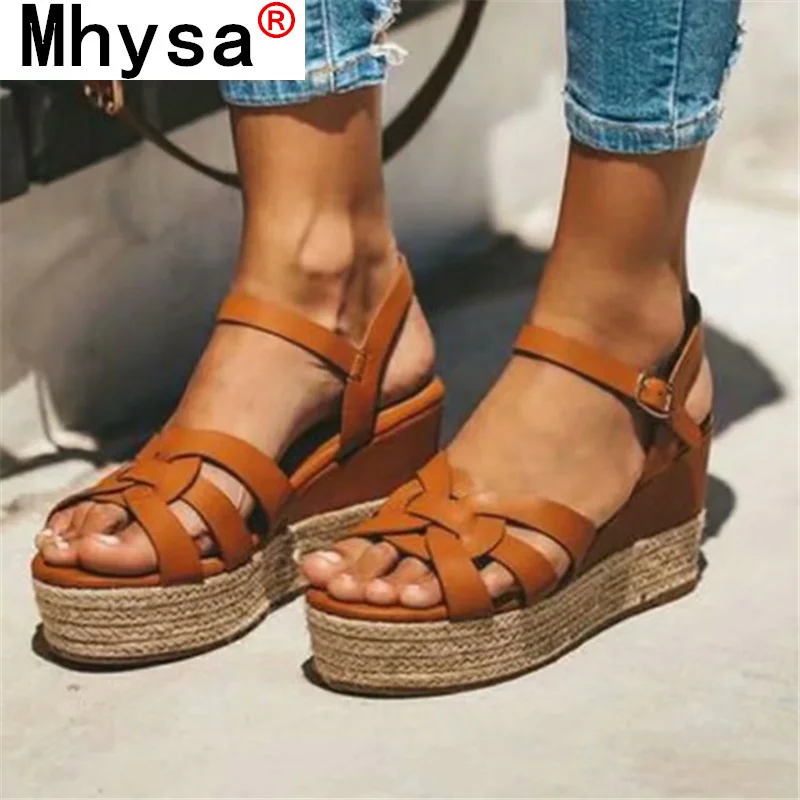 

2021 Summer Wedge Sandals Fashion New Vintage Buckle Women Casual Platform Sandals Outdoor Comfortable Open Toe Women's Shoes
