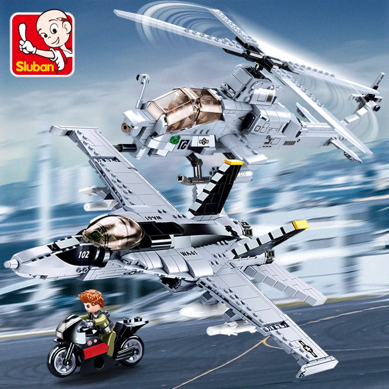 SLUBAN F/A-18E Super BumbleBee Strike Hornet Fighter AH-1Z Viper самолёт MOC конструктор войны наборы