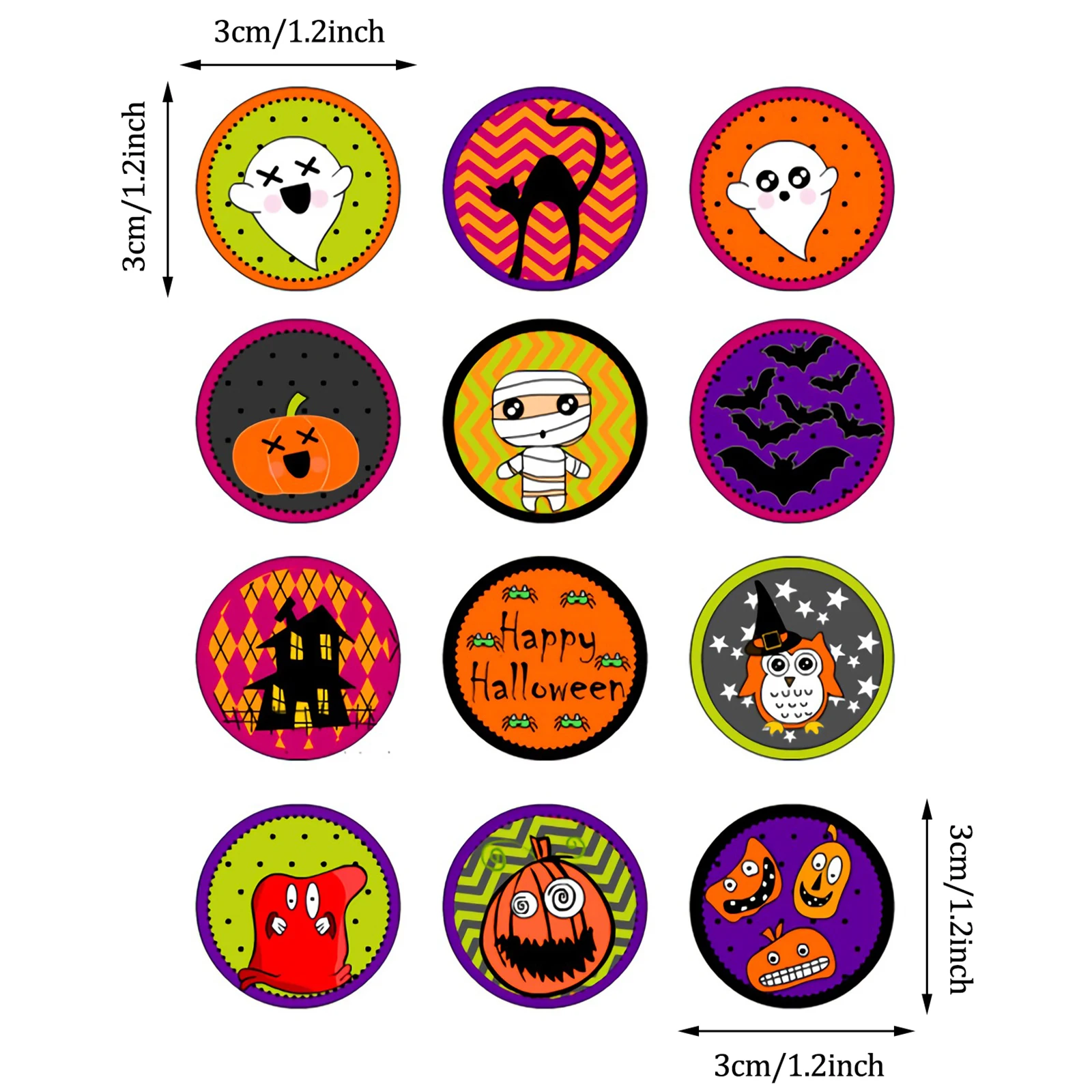 

1200 шт., наклейки на Хэллоуин, конфеты, наклейки для подарков, тыква, летучая мышь, паук, украшение на Хэллоуин, наклейки s