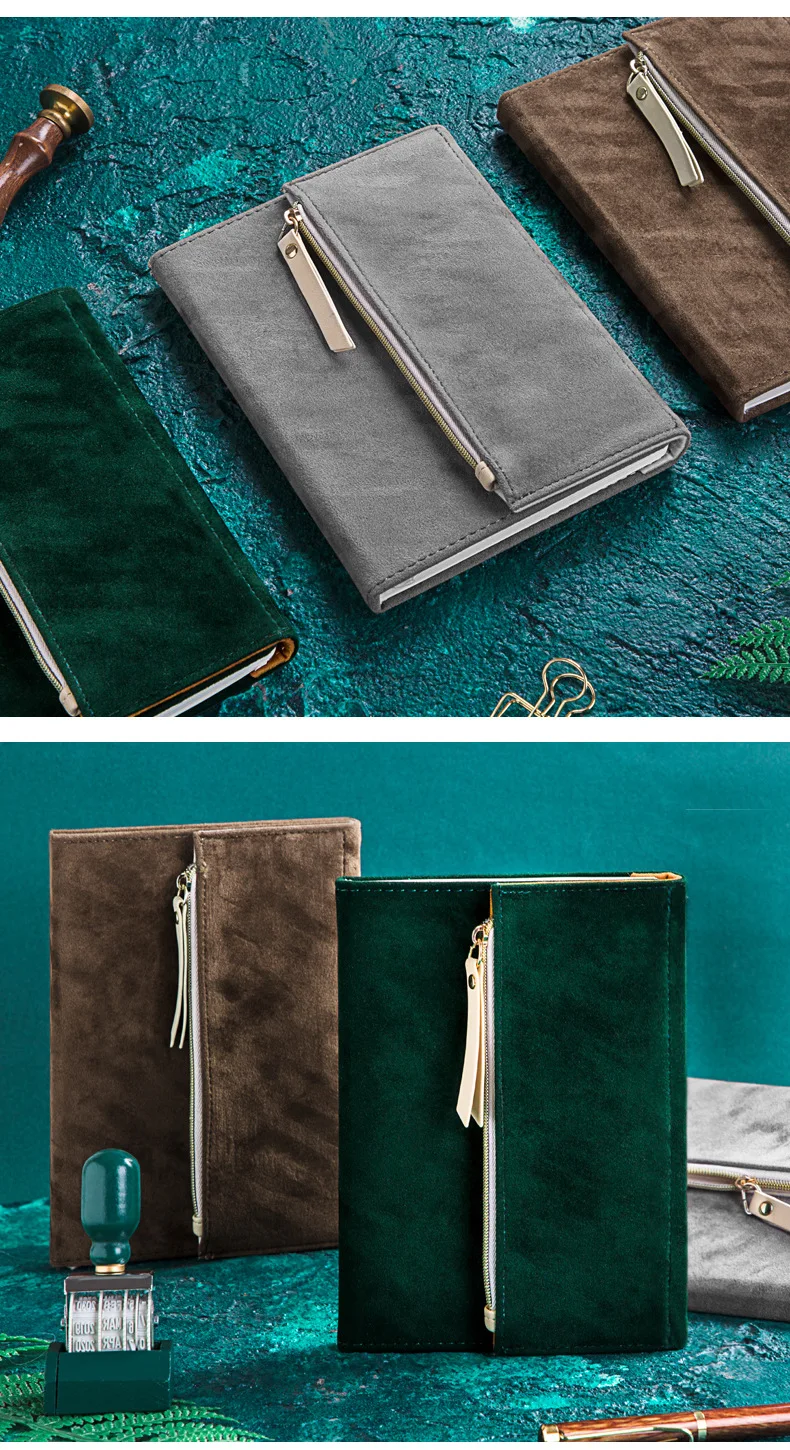 Diary Notebook Pencil case Tri-fold Portable B6 Velvet Office School Supplies Storage Bag Travel Journal Stationary Gift