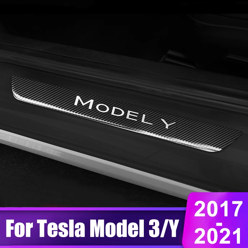 

For Tesla Model 3 Y 2017- 2020 2021 2022 Model Three Car Door Sill Threshold Scuff Plate Trim Cover Stainless Steel Accessories