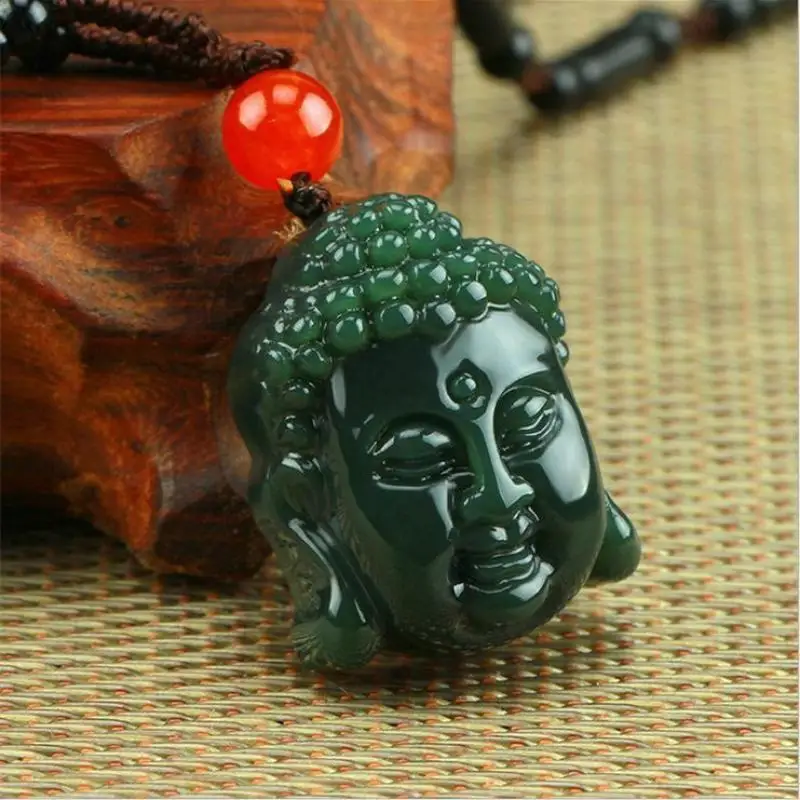 China Natural Nephrite Hetian Jade Rulai Buddha Head Pendant Necklace Gift | Statues &amp Sculptures