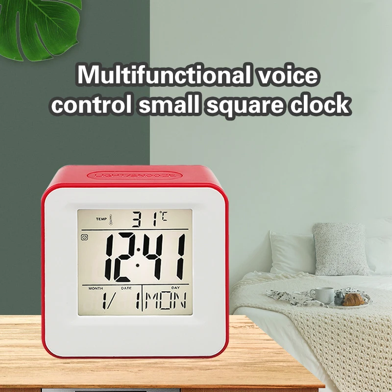 

LED Smart Alarm Clock Voice control Snooze Mute Backlight Perpetual Calendar Temperature Display Desktop Decoration Clocks Gifts