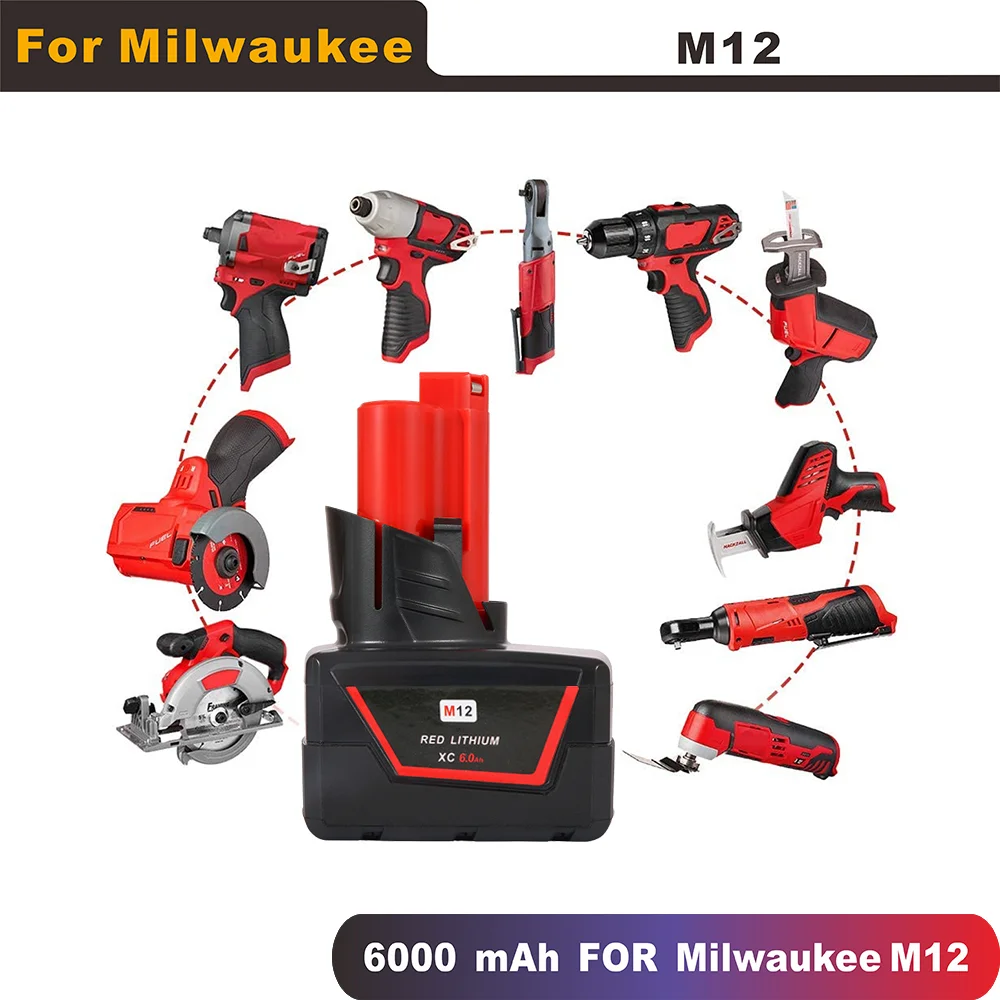 

NEW Arrival 6000mAh 12V Power Tool Rechargeable Li-ion Battery Replacement Battery for Milwaukee M12 C12 WS M12 IR L10