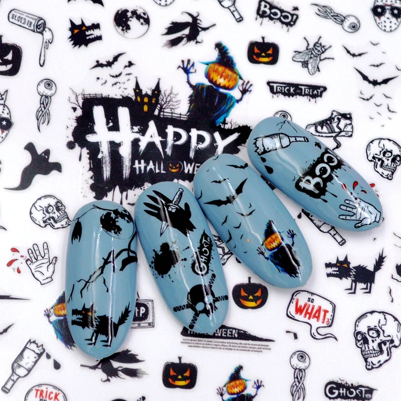 

1 sheet Self-adhesive Halloween pattern 3d Nail Decal Stickers Manicure Nail Art Decoration nails Accessories Bat pumpkin head