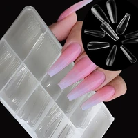 100pcsbox fake nail artificial press on long ballerina clearnaturalwhite free diy false coffin nails art tips