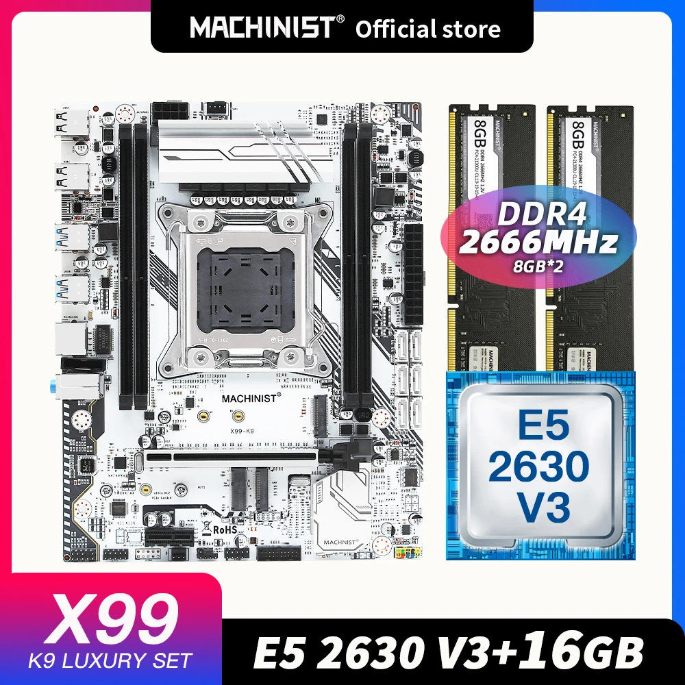 

Machinist x99 motherboard set kit LGA 2011-3 Intel Xeon E5 2630 V3 processor 2Pcs*8g= 16GB 2666MHz DDR4 Memory RAM X99-K9