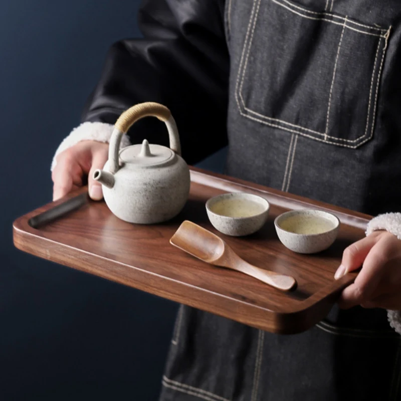 Square/Round Storage Plate Wooden Coasters Tray For Drinks with Water Function Nature Walnut Kitchen Tableware | Дом и сад