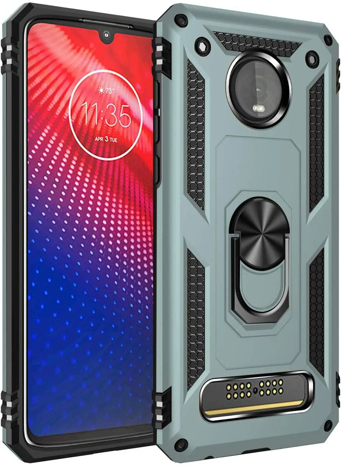 

For Moto Z4 Case,Motorola Z4 Play Case,Moto z4 Force Case,Tough Heavy Protective 360 Metal Rotating Ring Kickstand Holde