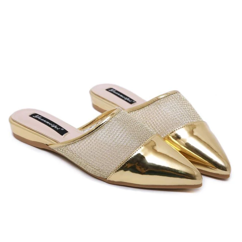 

Small Pointed Fashion Hollow Mesh Women's Slippers 2021 New Flats Shoes Casual Slip On NIUFUNI Ladies Sandals Slides Half Baotou