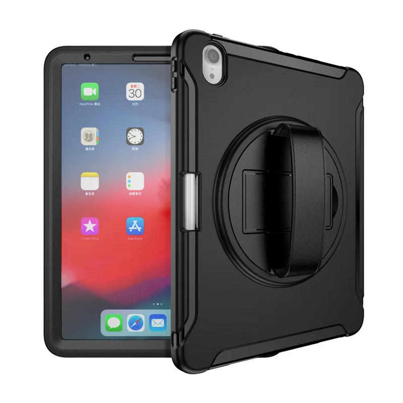 

For iPad Pro 11 inch pen groove leather hand strap with rotating PC holder silicone tablet cover for iPad 2018 anti-drop shell