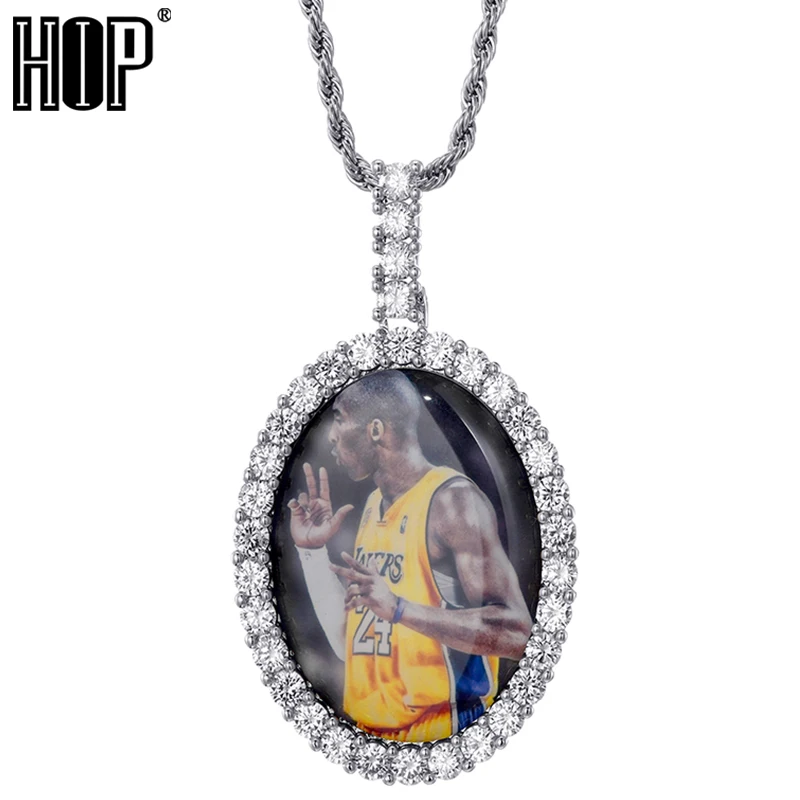 

Hip Hop Big Oval Custom Photo Medallions Iced Bling AAA Cubic Zirconia Personalized Necklace &Pendant For Men Jewelry Solid Back