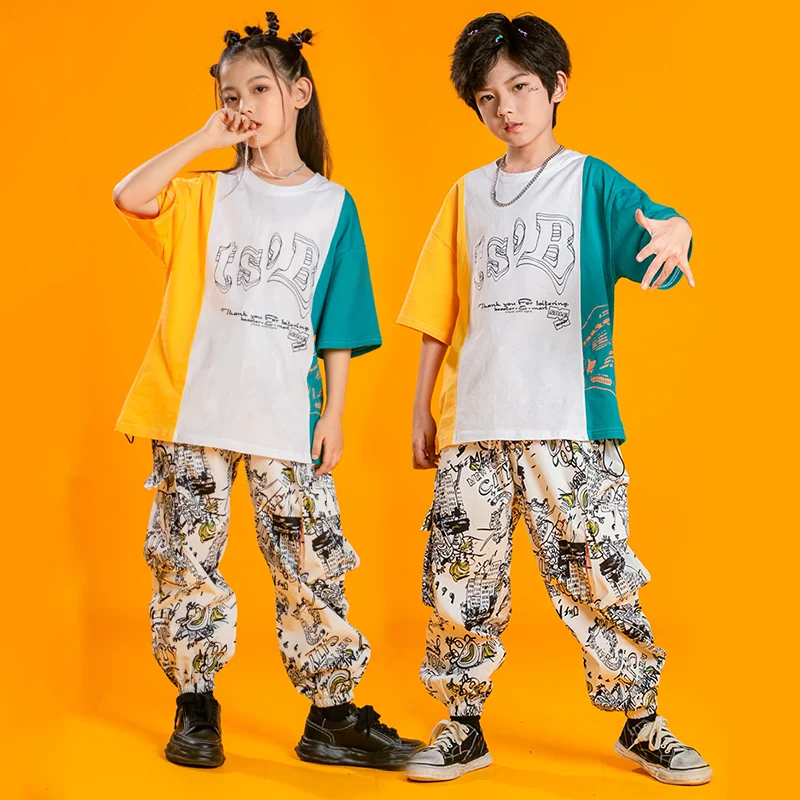 

New Jazz Modern Dance Costumes For Kids Loose Tops Hiphop Pants Suit Street Dance Wear Hip Hop Dance Performance Wear DQS8826