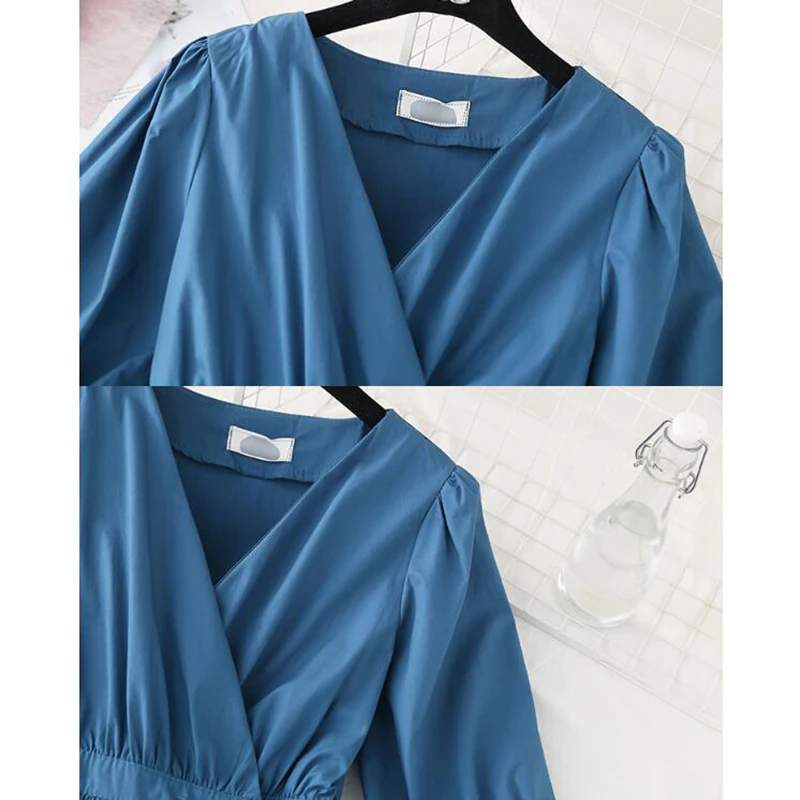 

Women Elegant Long Dress Summer 2020 New V-Neck High Waist Slim Purple Lady Office Dress Puff Sleeve Party A-line Dress Vestidos