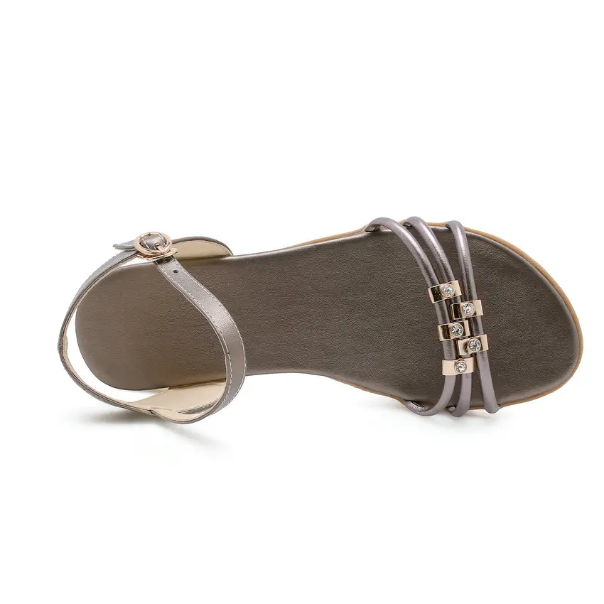 Женские босоножки на плоской подошве QUTAA черные сандалии из бычьей и