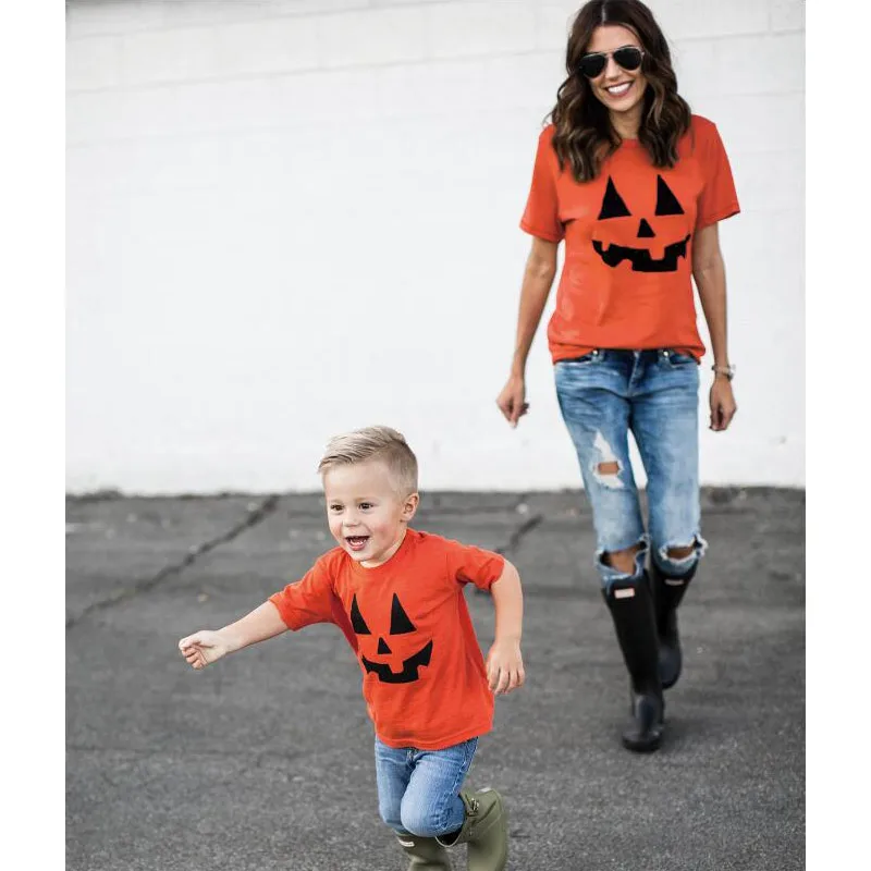 Одинаковые комплекты для семьи на Хэллоуин футболка Топы с короткими рукавами