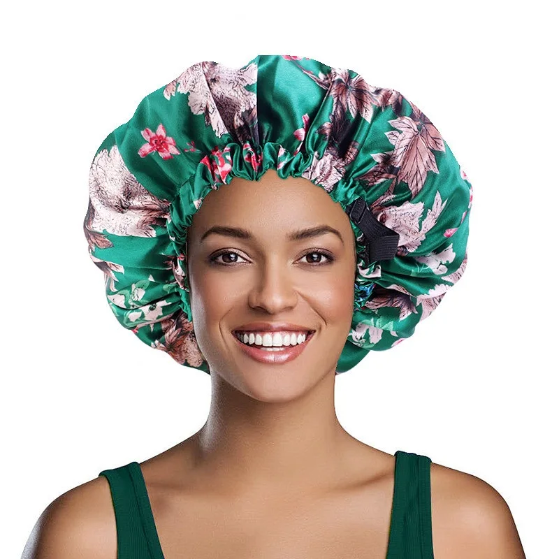 

Double-Sided Reversible Bonnet Hat Large Satin Linned Adjustable Bonnet Sleep Cap Silky Night Sleep Cover Cap Ladiy Hair Styling