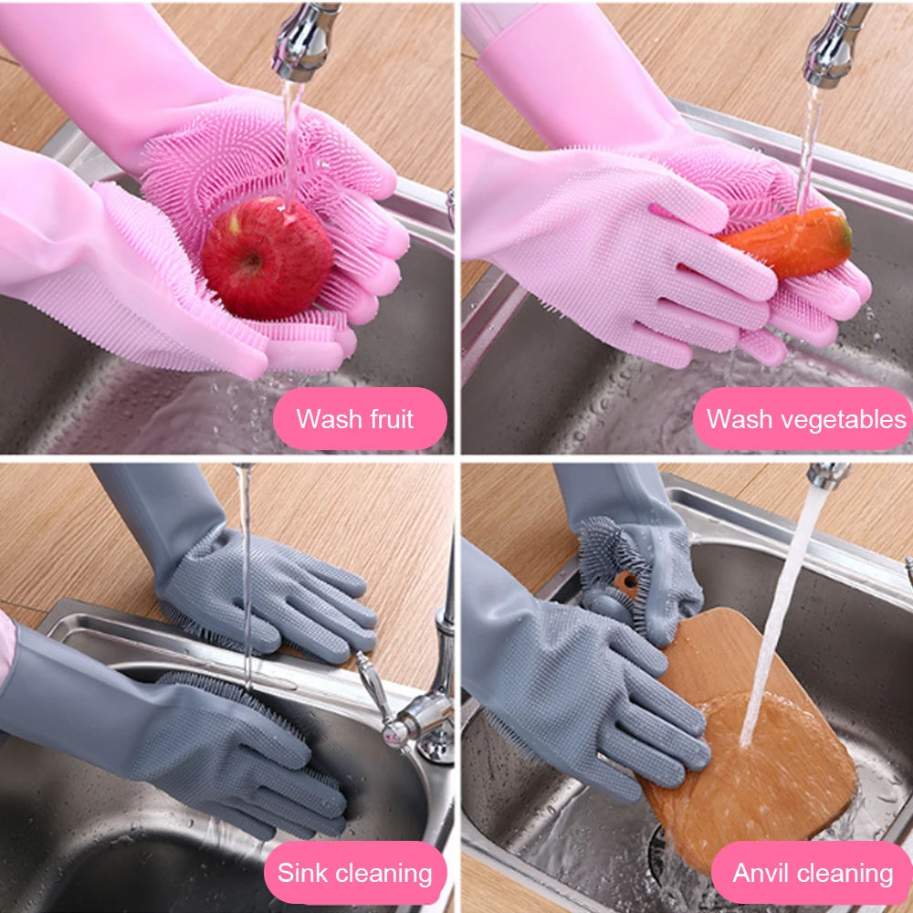 1 Pair Magic Silicone Dishwashing Scrubber Dish Washing Sponge Rubber Scrub Gloves Kitchen Cleaning | Дом и сад