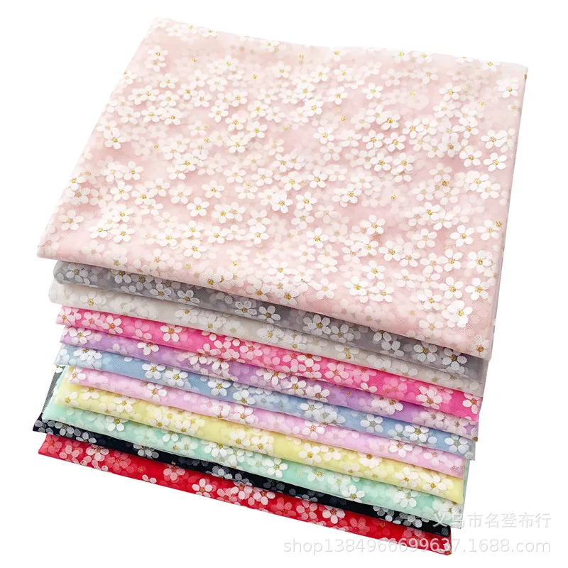 1meters/lot Cherry Blossom Mesh Fabric Flower Printed Tulle Girls Clothes Women Dress Material Wedding Party Sewing Supplies | Дом и сад