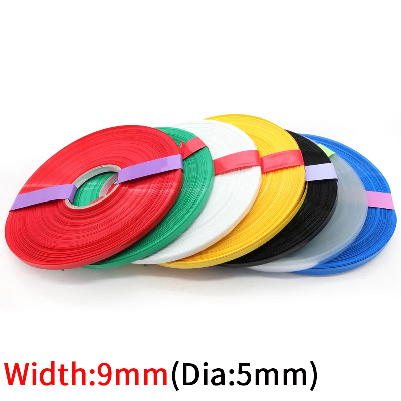 

5M Width 9mm PVC Heat Shrink Tube Dia 5mm Lithium Battery Insulated Film Wrap Protection Case Pack Wire Cable Sleeve Colorful