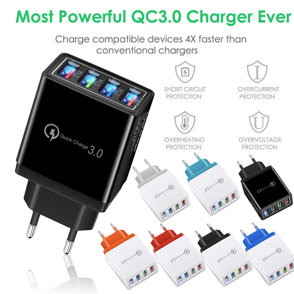 4 портовое быстрое зарядное устройство QC 3 0 стандартное огнестойкое Сетевое из