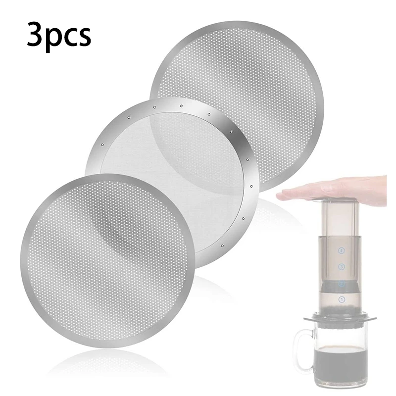 

3 Pack Metal Reusable Coffee Filter Mesh For Aeropress Coffee Maker Espresso Maker, Silver