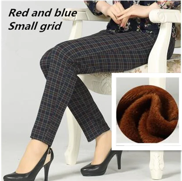 3 add wool Большие размеры,, зимние женские штаны в клетку, теплые, плюс толстый бархат, облегающие, высокая талия, тянущиеся, узкие брюки, женские брюки - Цвет: 3 add wool