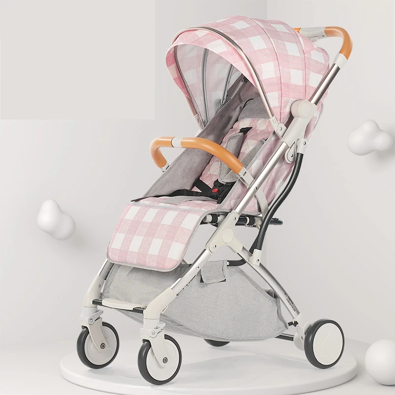Pink plaid Новая складная детская коляска лежа или увлажнения 2 в 1 портативный легкий шок тележка коляска самолет прогулочная коляска 4 сезона - Цвет: Pink plaid