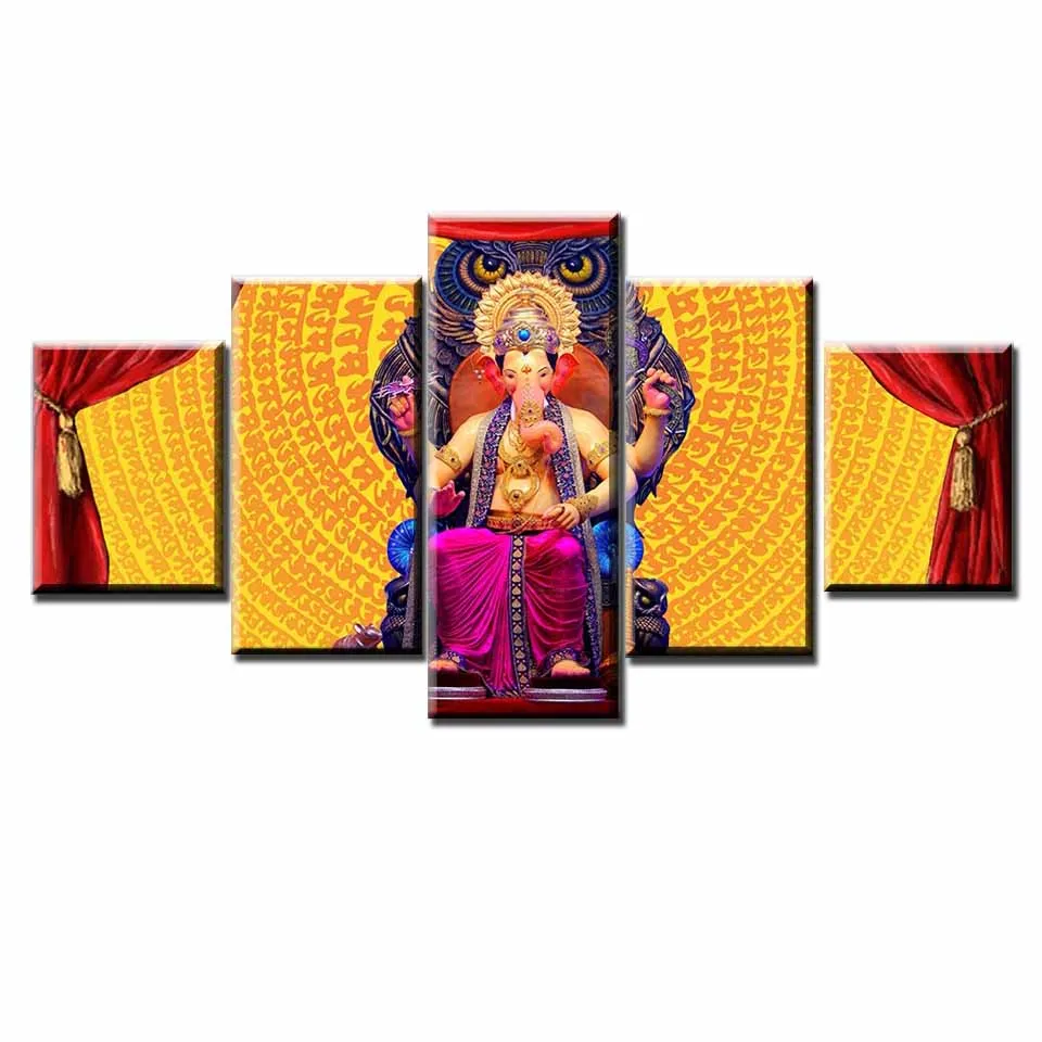 5 панелей изображение слона Бога настенное искусство Ганеша гостиная