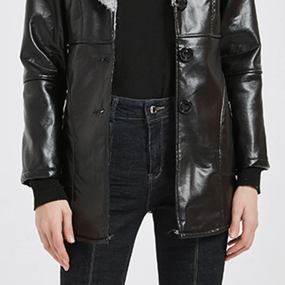 

Oversize Autumn Winter Punk PU Leather Jackets For Women Belted Fur Sequined Outerwear Perfecto Femme Thick Warm Fur Jacket 2020