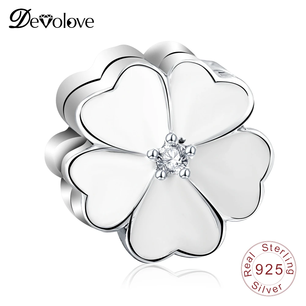 DEVOLOVE высокого качества Настоящее серебро 925 проба белый Первоцвет эмалированная