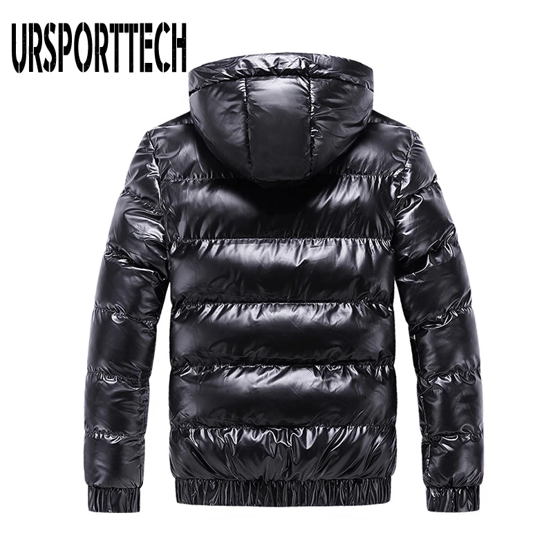 URSPORTTECH New Bright Winter Men's Jacket Hooded Casual Parka Outwear Thicken Warm Outwear Coat Men Clothing