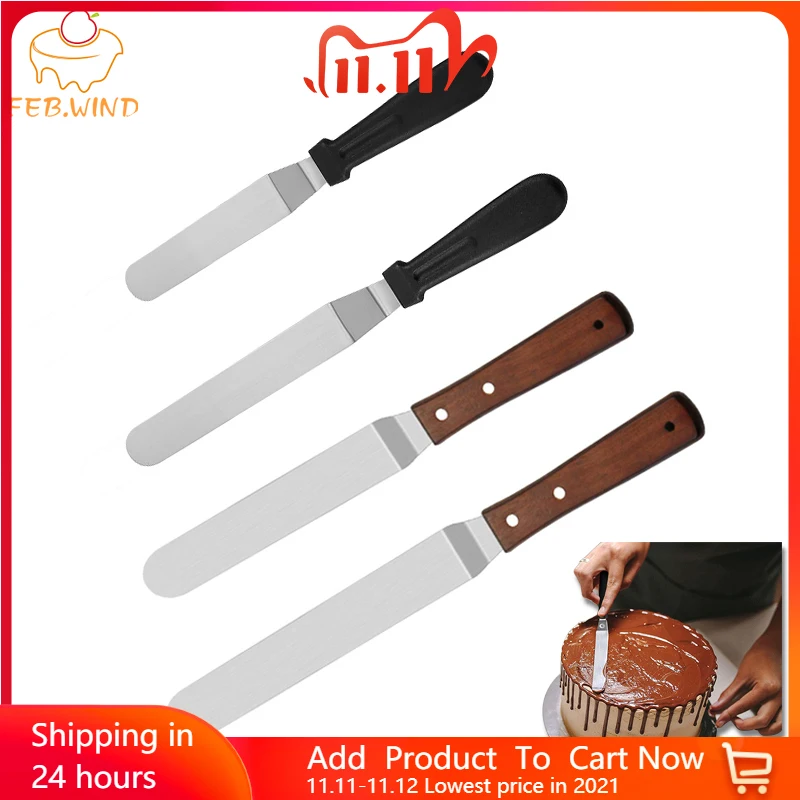 

Plastic/Wooden handle Offset Spatula for Cake Decoration 4 6 8 10 Inch Stainless Steel Angled Icing Frosting Spatula Bakery 0070