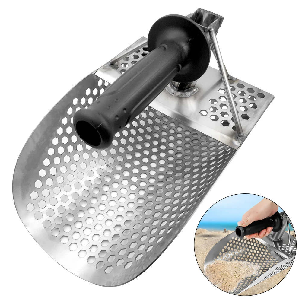 Sand Scoop for Metal Detecting Stainless Steel with Hexahedron 7Mm Holes for Beach Treasure Hunting Shovel Hunting Tool