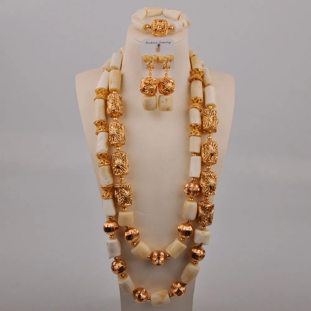 Нигерийские Свадебные Коралловые бусы Африканский ювелирный набор 24 дюйма белый