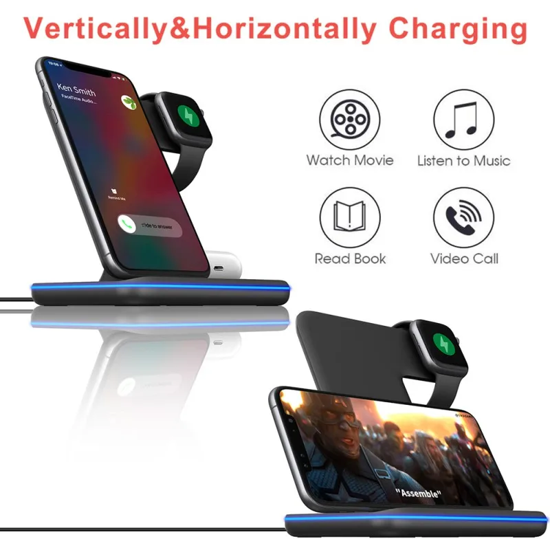 

Greatlizard PC+ABS 3 In 1 Wireless Charger Station For Apple Watch Series 5/4/3/2/1 For IPhone 12 11 Pro Max XS XR X 8 8 Plus