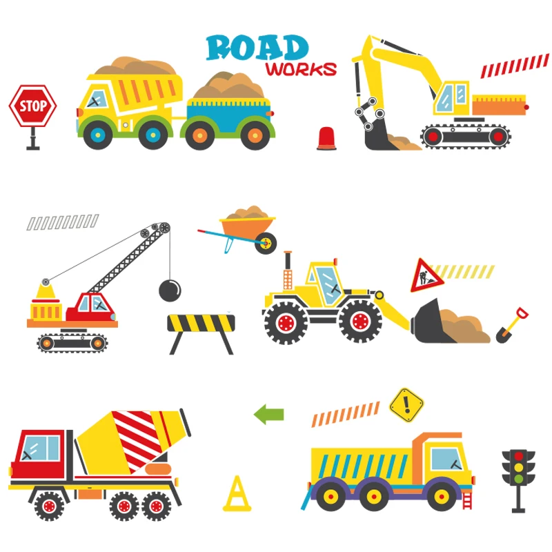 

Cartoon Engineering Vehicle Wall Stickers Boy Kids Living Room Bedroom Home Decor Nursery Wall Decals Decoration Wallstickers