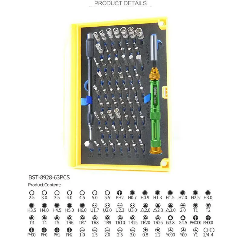BST 8928 63 в 1 профессиональный набор инструментов для ремонта Многофункциональный